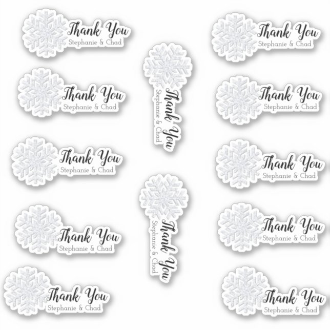 Snowflake Winter Wedding Thank You Set Sticker (Front)