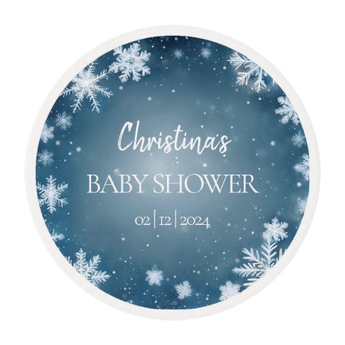 Snowflake Winter Wonderland Baby Shower Blue Edible Frosting Rounds