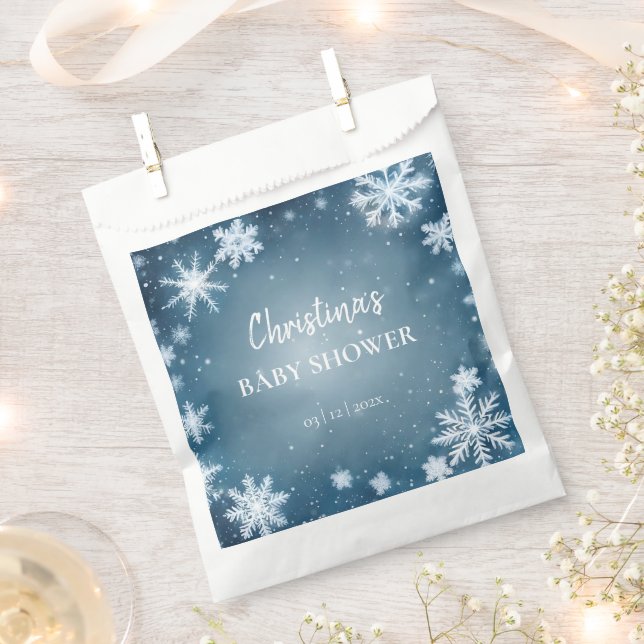 Snowflake Winter Wonderland Baby Shower Blue Favor Bag (Clipped)