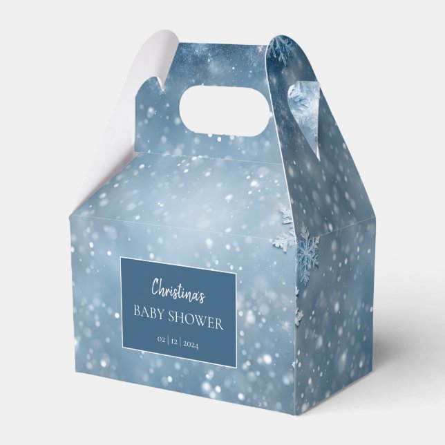 Snowflake Winter Wonderland Baby Shower Blue Favor Boxes (Front Side)