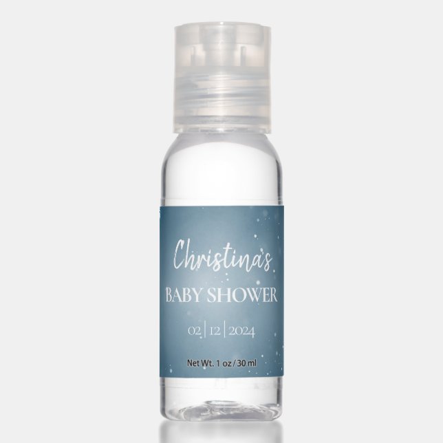 Snowflake Winter Wonderland Baby Shower Blue Hand Sanitizer (Front)