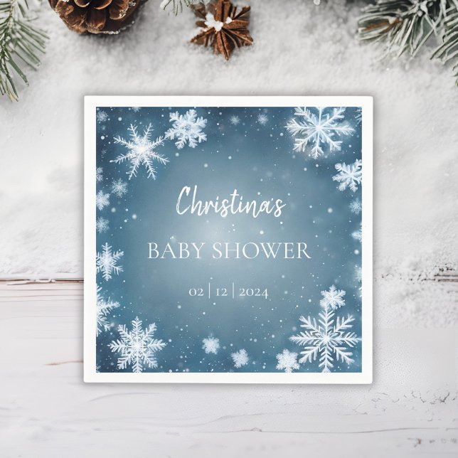 Snowflake Winter Wonderland Baby Shower Blue Napkins (Creator Uploaded)