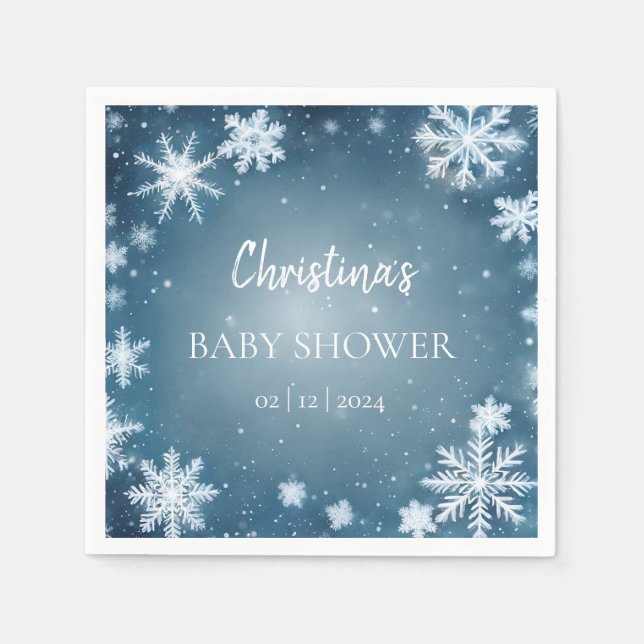 Snowflake Winter Wonderland Baby Shower Blue Napkins (Front)
