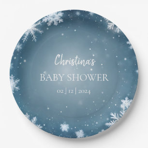 Snowflake Winter Wonderland Baby Shower Blue Paper Plates