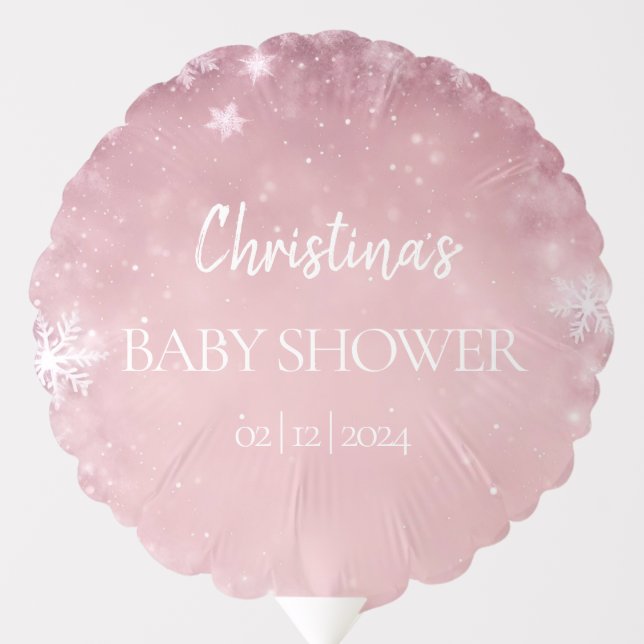 Snowflake Winter Wonderland Baby Shower Pink Balloon (Front)