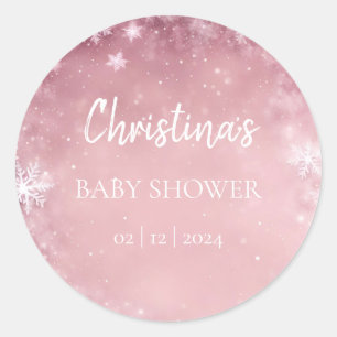 Snowflake Winter Wonderland Baby Shower Pink Classic Round Sticker