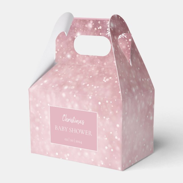 Snowflake Winter Wonderland Baby Shower Pink Favor Boxes (Front Side)