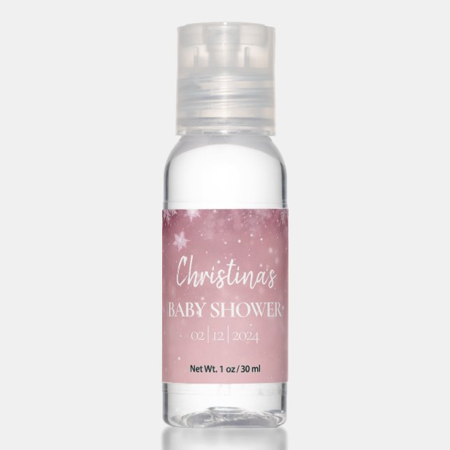 Snowflake Winter Wonderland Baby Shower Pink Hand Sanitizer (Front)
