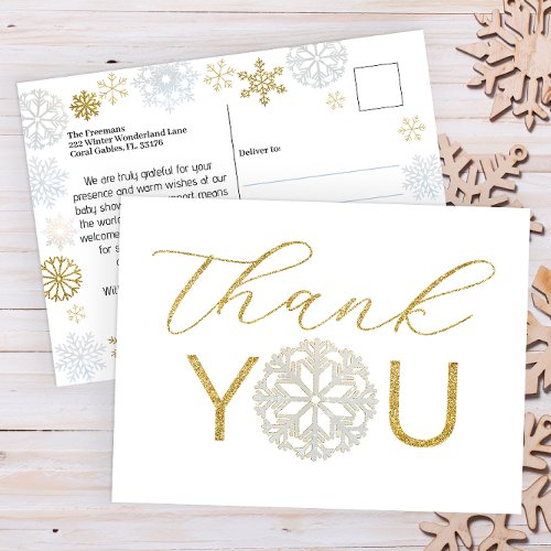 Snowflake Winter Wonderland Baby Shower Thank You Postcard