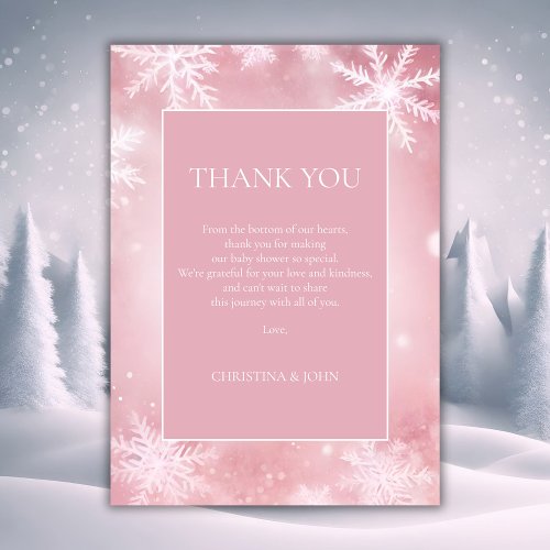 Snowflake Winter Wonderland Pink Baby Shower Thank You Card