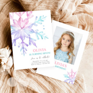 Snowflake Winter Wonderland Pink Girl Birthday Invitation