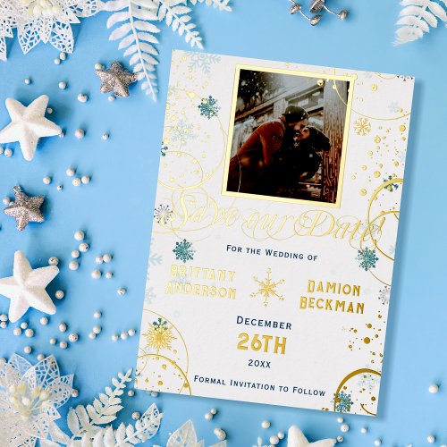 Snowflake Winter Wonderland Wedding Save the Date Foil Invitation