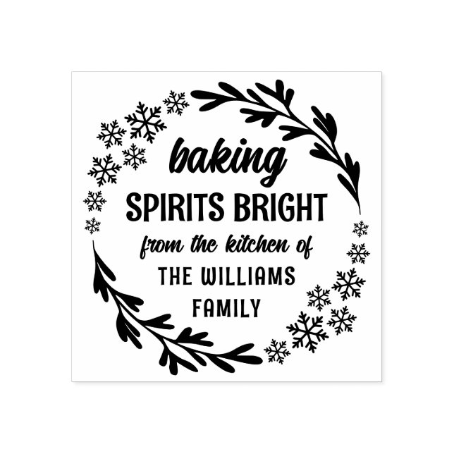 Snowflake Wreath Baking Spirits Bright Christmas Rubber Stamp (Imprint)