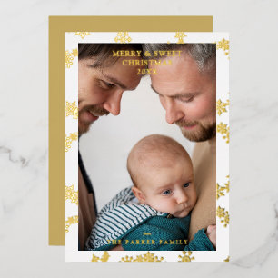 Snowflake Wreath Christmas Modern Custom Photo Foil Invitation