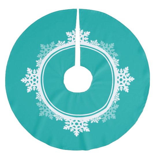 snowflake wreath in teal blue white brushed polyester nordic christmas tree skirt