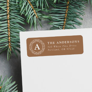 Snowflake Wreath Monogram Gingerbread Address Label