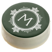 Snowflake Wreath Monogram in Dark Green & White Chocolate Covered Oreo (Angled)