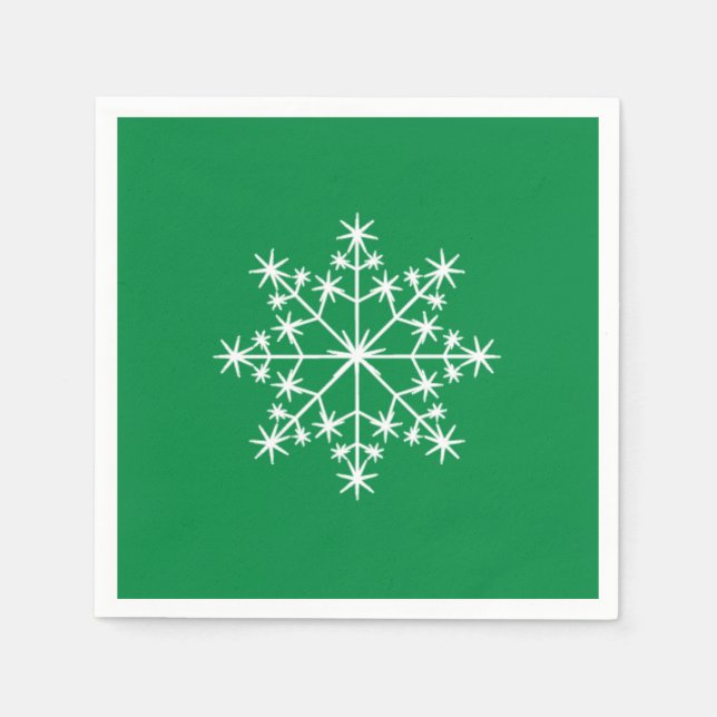 Snowflake Xmas Christmas Green Holiday Napkins (Front)