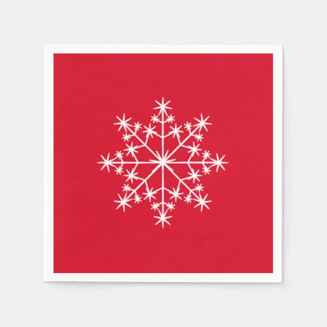 Snowflake Xmas Christmas Red Holiday Napkins (Front)