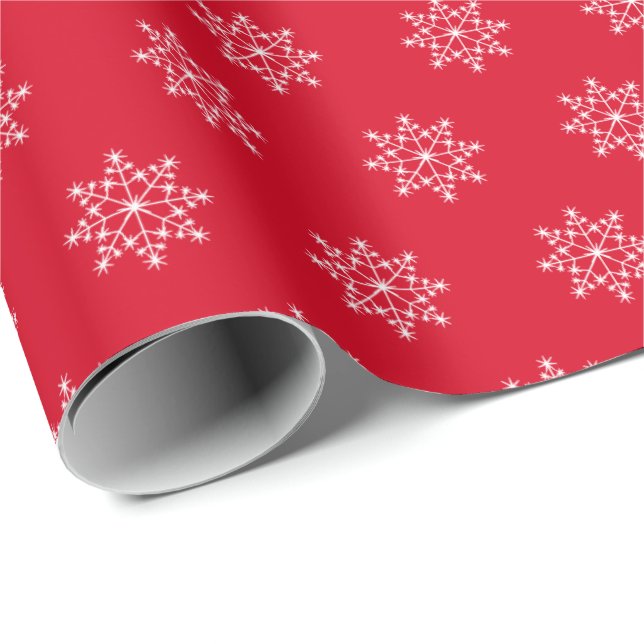 Snowflake Xmas Pattern Christmas Red Holiday Wrapping Paper (Roll Corner)