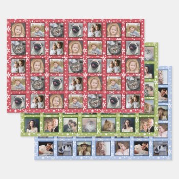 Snowflakes 15 Custom Family Photo Collage 3 Colors Wrapping Paper Sheets by PictureCollage at Zazzle