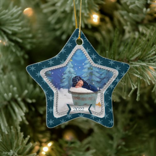 Snowflakes 2023 Babys First Christmas  Ceramic Ornament