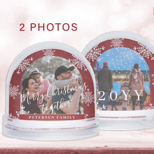 Snowflakes 2 arch photo personalized red snow globe (Creator Uploaded)