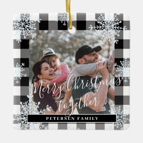 Snowflakes 2 family photo personalized buffalo  ceramic ornament