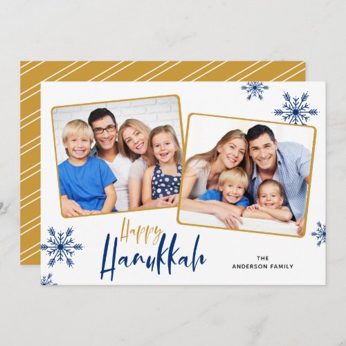 Snowflakes 2 Photos Happy Hanukkah Holiday Card