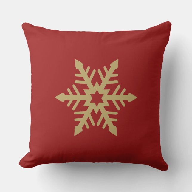 Snowflakes 2-way Design Gold on Red Throw Pillow (Front)