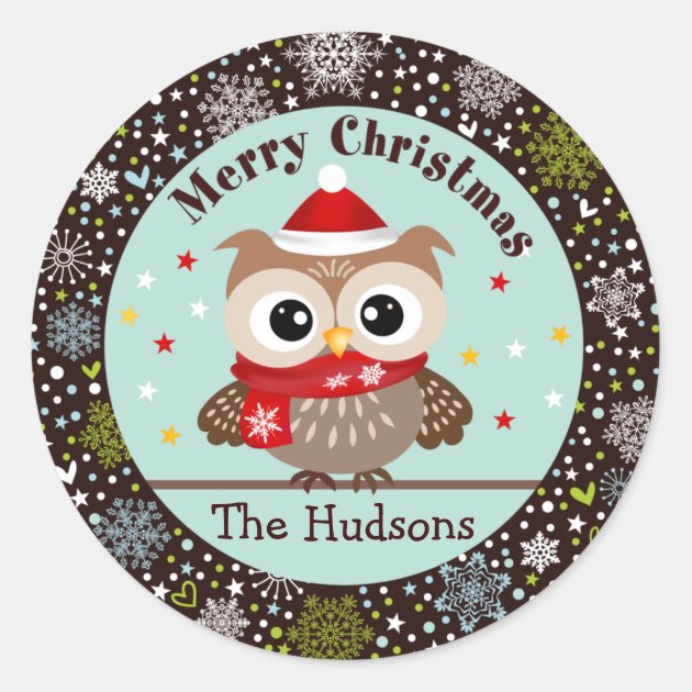 Snowflakes And Baby Owl Christmas Stickers