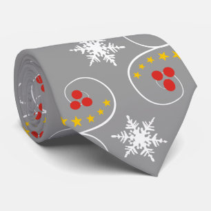 Snowflakes and berries pattern gray Christmas Neck Tie
