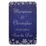 Snowflakes And Blue Damask Save The Date Magnet at Zazzle