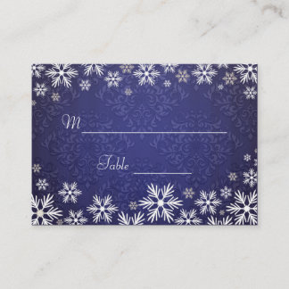 Snowflakes and Blue Damask Wedding Place Setting Place Card