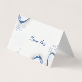 Snowflakes And Blue Ribbons Place Cards by capturedbyKC at Zazzle