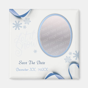 Snowflakes and Blue Ribbons Winter Save The Date Magnet