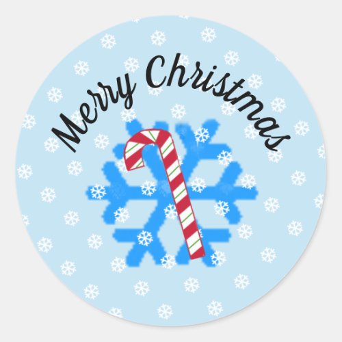 Snowflakes and Candy Cane Classic Round Sticker