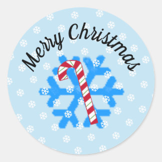 Snowflakes and Candy Cane Classic Round Sticker