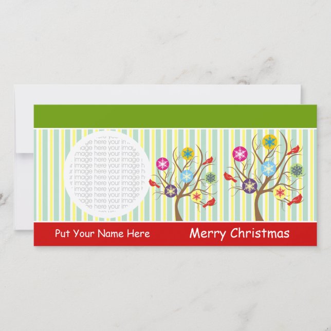Snowflakes And Cardinals On Tree Photo Cards (Front)
