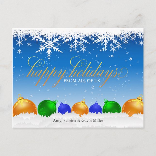 Snowflakes and Christmas Ornaments Postcard (Front)