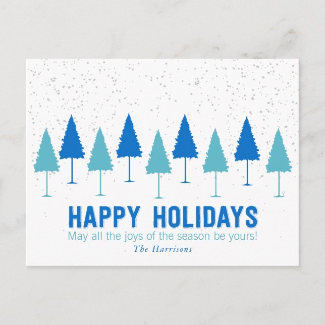 Snowflakes and Christmas Trees Holiday Postcard (Front)