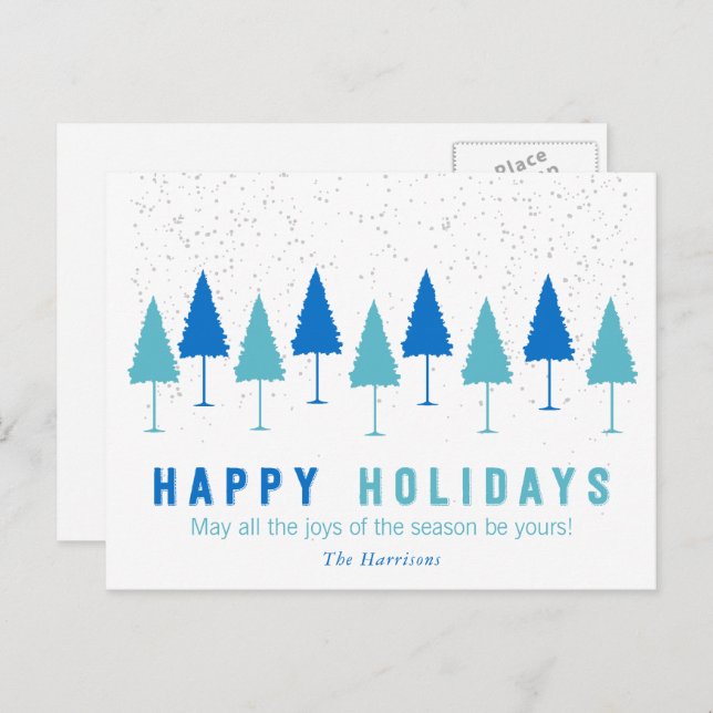 Snowflakes and Christmas Trees Holiday Postcard (Front/Back)