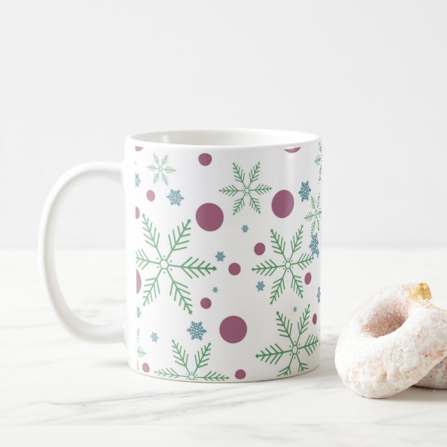 Snowflakes and dots Christmas pattern  Coffee Mug (With Donut)