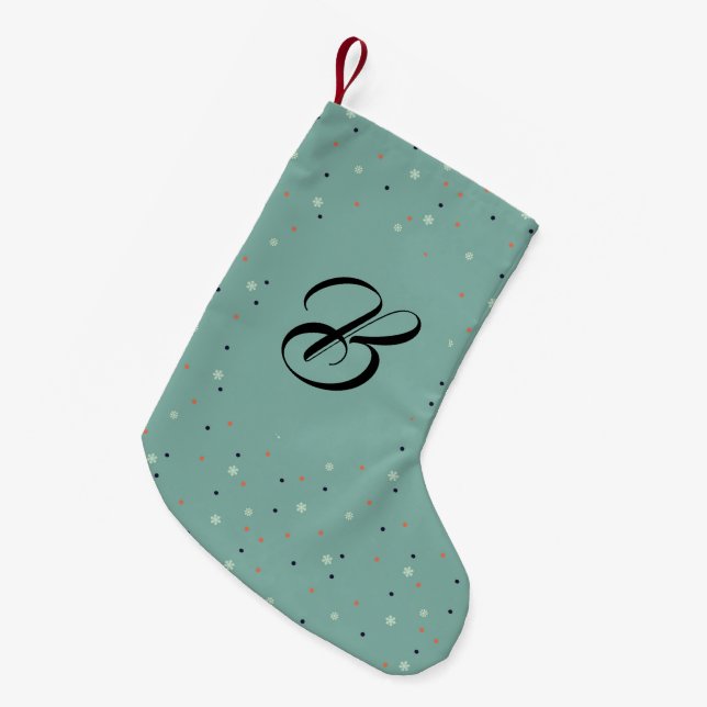 Snowflakes and dots. Custom with the name. Small Christmas Stocking (Front (Hanging))