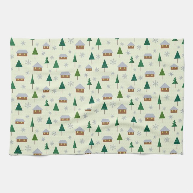 Snowflakes and fir trees kitchen towel (Horizontal)