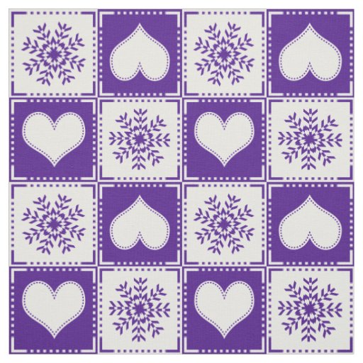 Snowflakes and Hearts Elegant Purple Ski Chalet Fabric
