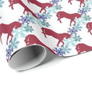 Snowflakes and Horse Christmas Gift Wrap