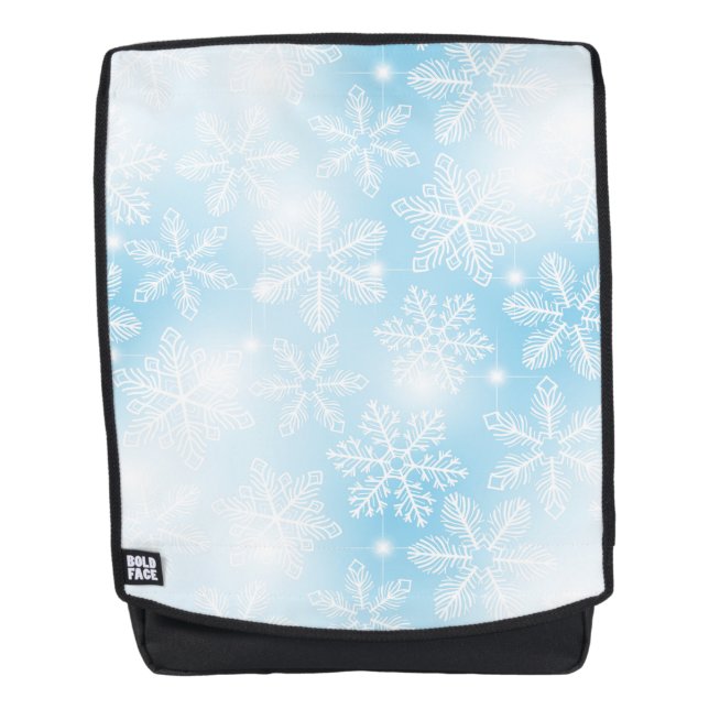 Snowflakes and lights on blue backpack (Front)