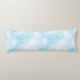 Snowflakes and lights on blue body pillow