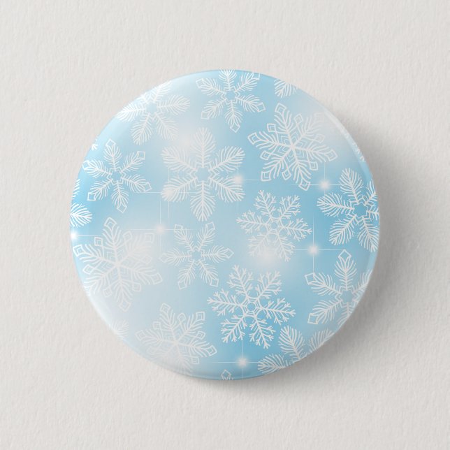 Snowflakes and lights on blue button (Front)